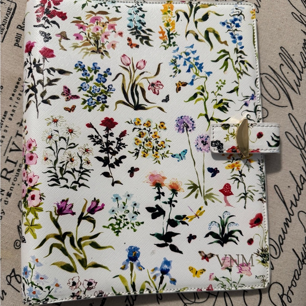 Floral Print White Planner with Gold Clasp